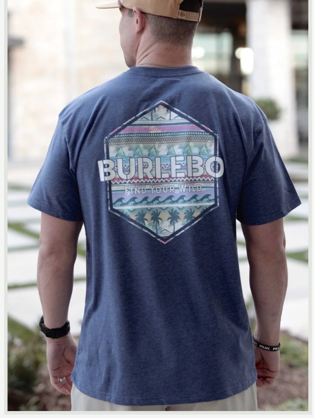 Burlebo Palms & Finns Tee In Heather Navy SIZE LARGE